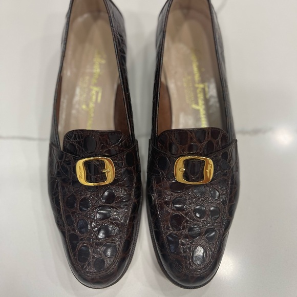 Ferragamo Newport 2 cm Martine Calf Croc PRT Size 7B - Picture 11 of 13